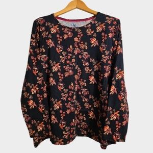 Croft & Barrow The Classic Tee Women's 1X Navy Floral L-Sleeve Knit Top Comfort